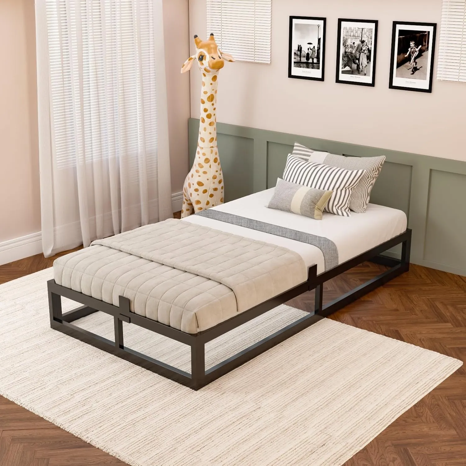 10 Inch Twin Bed Frame with Steel Slat Support, Low Profile Twin Metal Platform Bed Frame Support Mattress Foundation, No Box Spring Needed/Easy Assembly/Noise Free