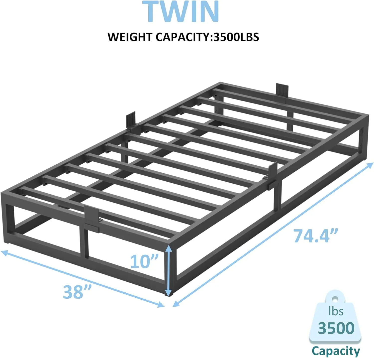10 Inch Twin Bed Frame with Steel Slat Support, Low Profile Twin Metal Platform Bed Frame Support Mattress Foundation, No Box Spring Needed/Easy Assembly/Noise Free