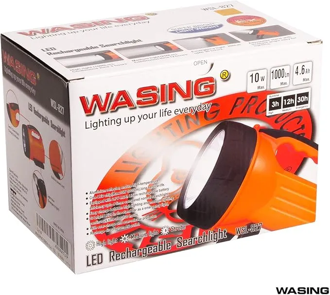 10 Watt 1000 Lumens LED Rechargeable Spotlight Flashlight