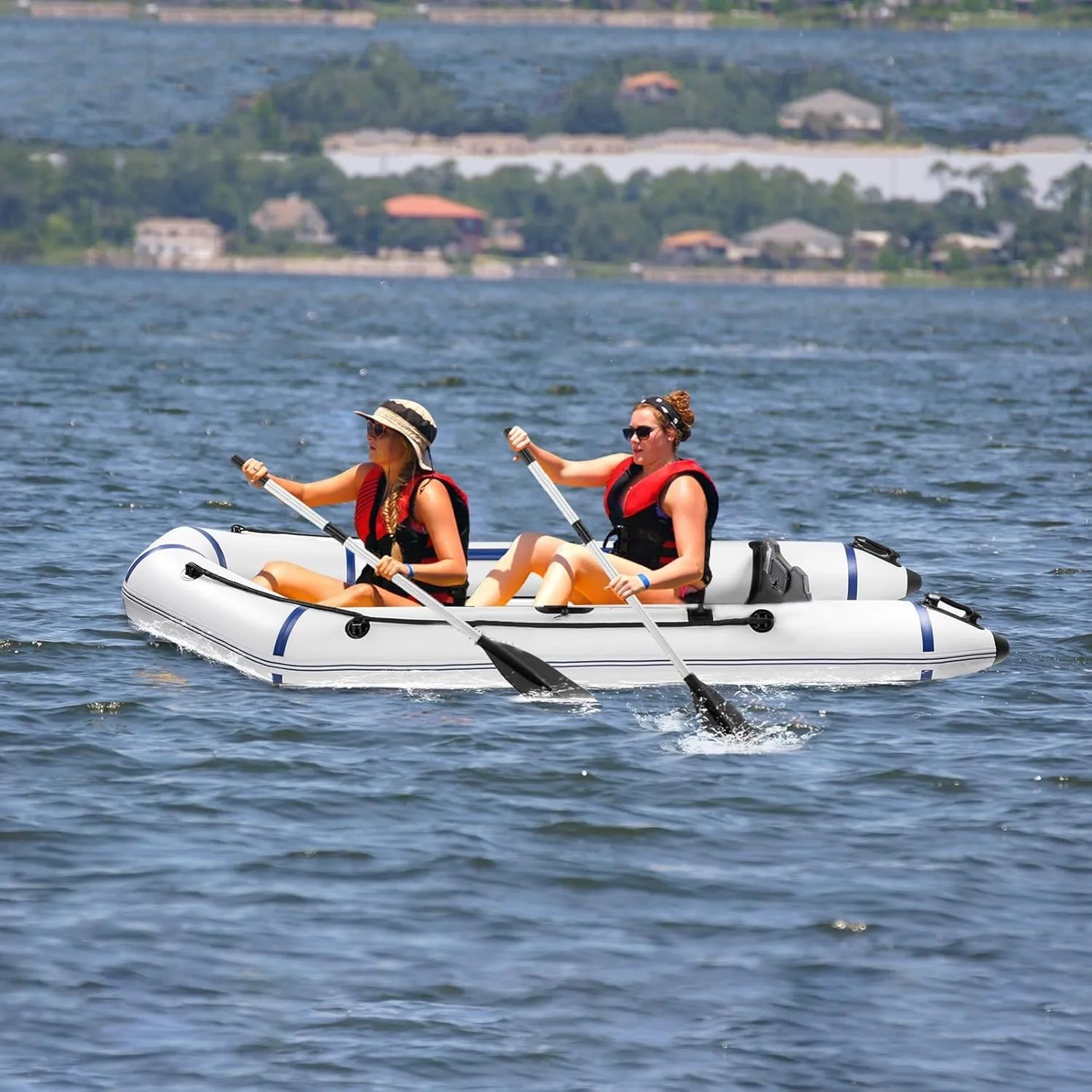 10ft Inflatable Boat for Adults, 2 Person Inflatable Raft for Water Sports, Dinghy Pontoon Raft Tender Boat, Heavy Duty Fishing Boats with 2 Paddles, Can Support 726 Pounds