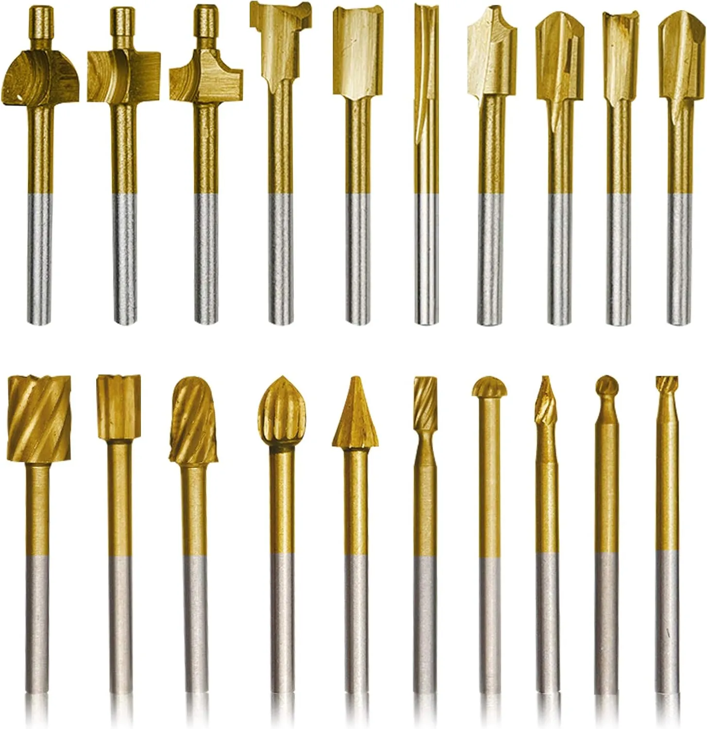 10Pcs HSS Router Carbide Engraving Bits & 10Pcs Router Bit with 1/8"(3mm) Shank Power Rotary Tools for DIY Woodworking, Carving, Sculpting, Engraving, Drilling.