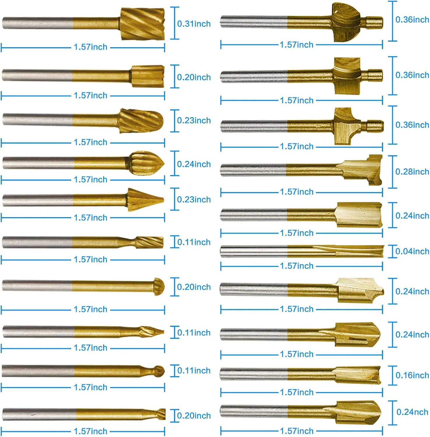 10Pcs HSS Router Carbide Engraving Bits & 10Pcs Router Bit with 1/8"(3mm) Shank Power Rotary Tools for DIY Woodworking, Carving, Sculpting, Engraving, Drilling.
