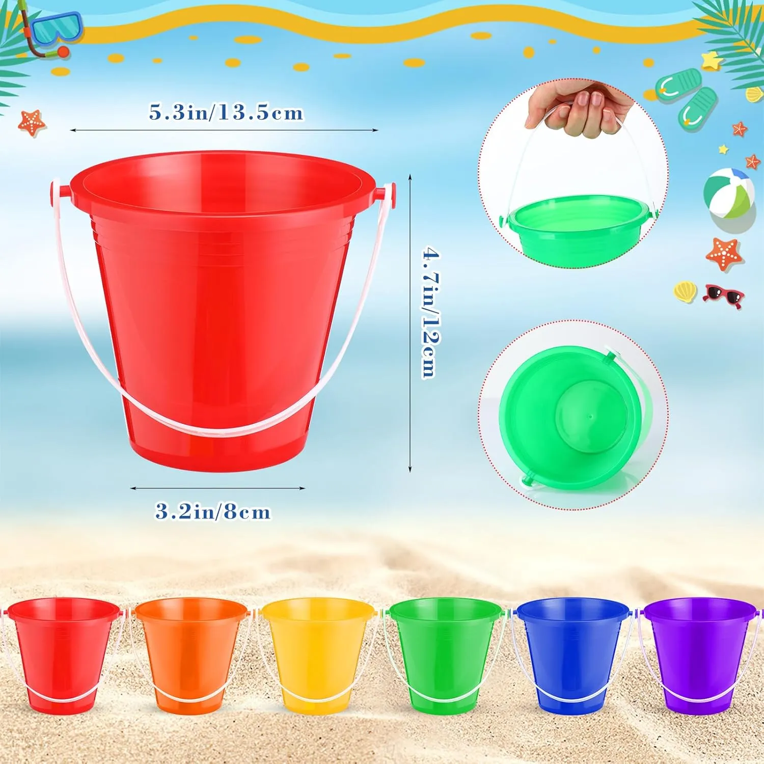 12 Sets Colorful Sand Pails and Shovels Toy 5 Inch Beach Pails and Sand Shovels for Boys and Girls Tool Summer Beach Theme Birthday Party Favors