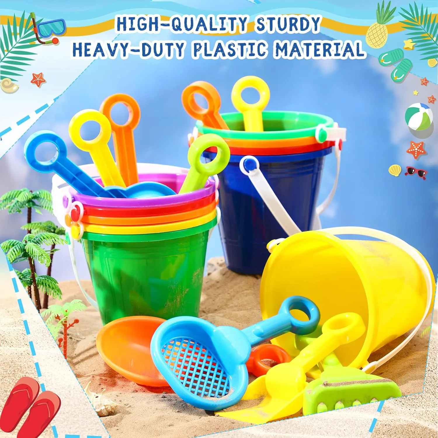 12 Sets Colorful Sand Pails and Shovels Toy 5 Inch Beach Pails and Sand Shovels for Boys and Girls Tool Summer Beach Theme Birthday Party Favors