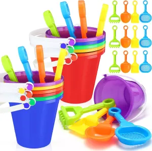 12 Sets Colorful Sand Pails and Shovels Toy 5 Inch Beach Pails and Sand Shovels for Boys and Girls Tool Summer Beach Theme Birthday Party Favors