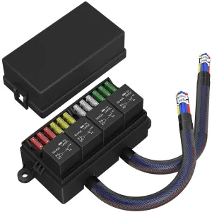 12 Volt Fuse Relay Box Pre-Wired Fuse and Relay Box with 4 Relays and 12 Way ATC/ATO Fuses Sealed 12V Relay Fuse Box Block for Auto Car Marine Boat