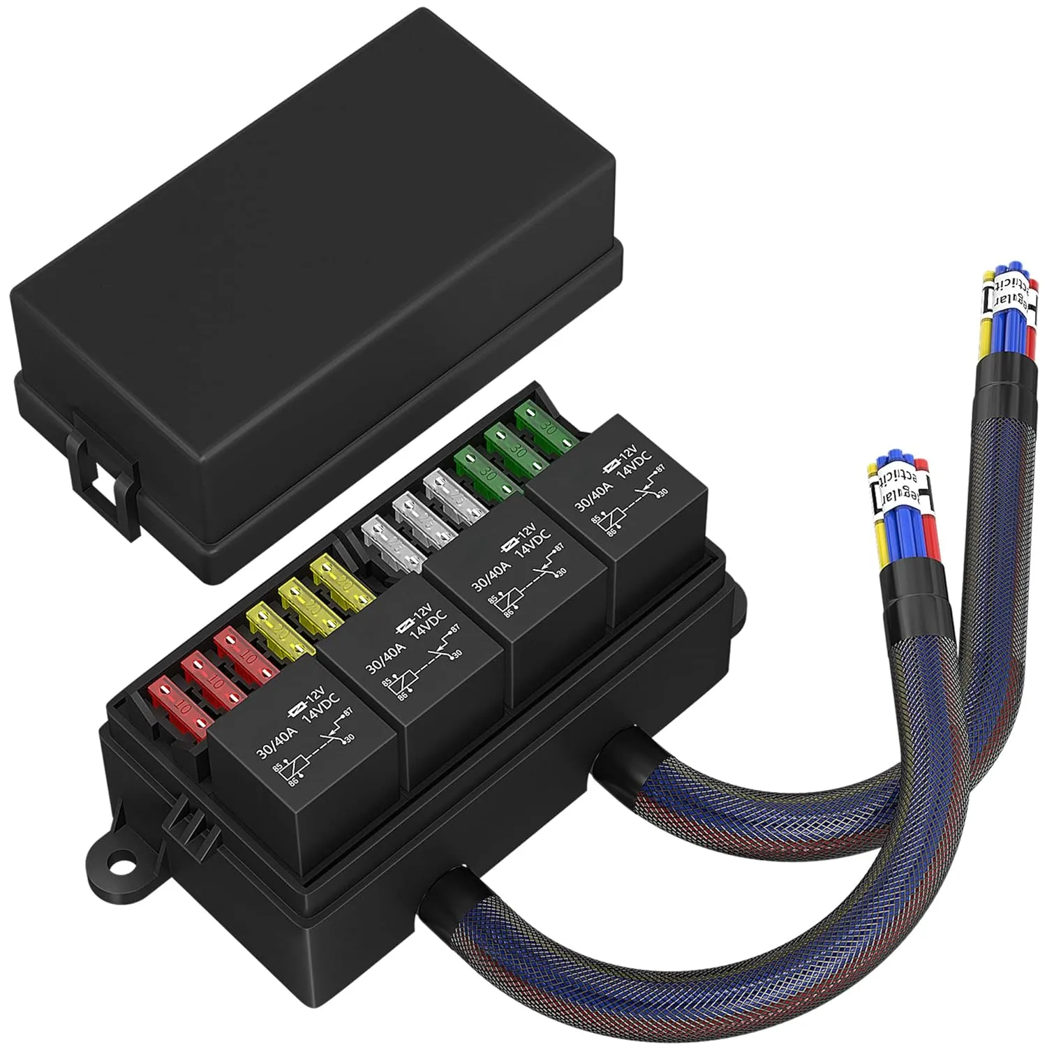 12 Volt Fuse Relay Box Pre-Wired Fuse and Relay Box with 4 Relays and 12 Way ATC/ATO Fuses Sealed 12V Relay Fuse Box Block for Auto Car Marine Boat