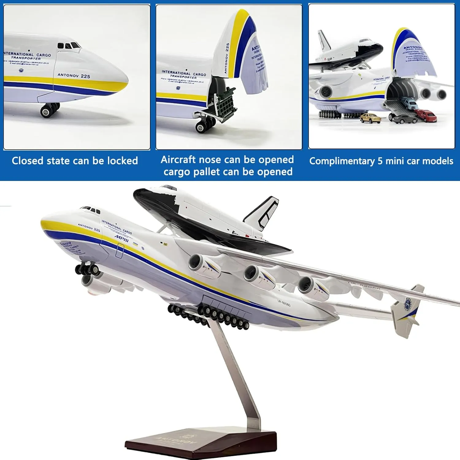 1:200 Scale AN225 Model Airplane，Openable Cabin, 17-inch Length, Resin Aircraft Model Toy for Gifts and Collections (an225-3)