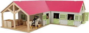 1:24 Scale Wooden Horse Stable with 4 Boxes, Storage and wash Box Pink/White/Light Green KG610210