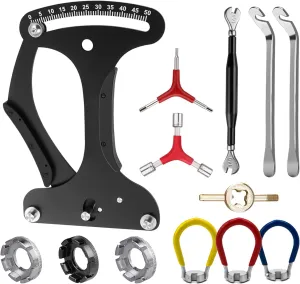12Pcs/pk Bicycle Spoke Tension Meter Wrench Repair Tool Set, Bike Spoke Adjustment Bicycle Wrench Aluminium Alloy Wheel Repair Tool with Valve Wrench/Tire Lever/Hex/Socket Wrench/Spoke Wrench