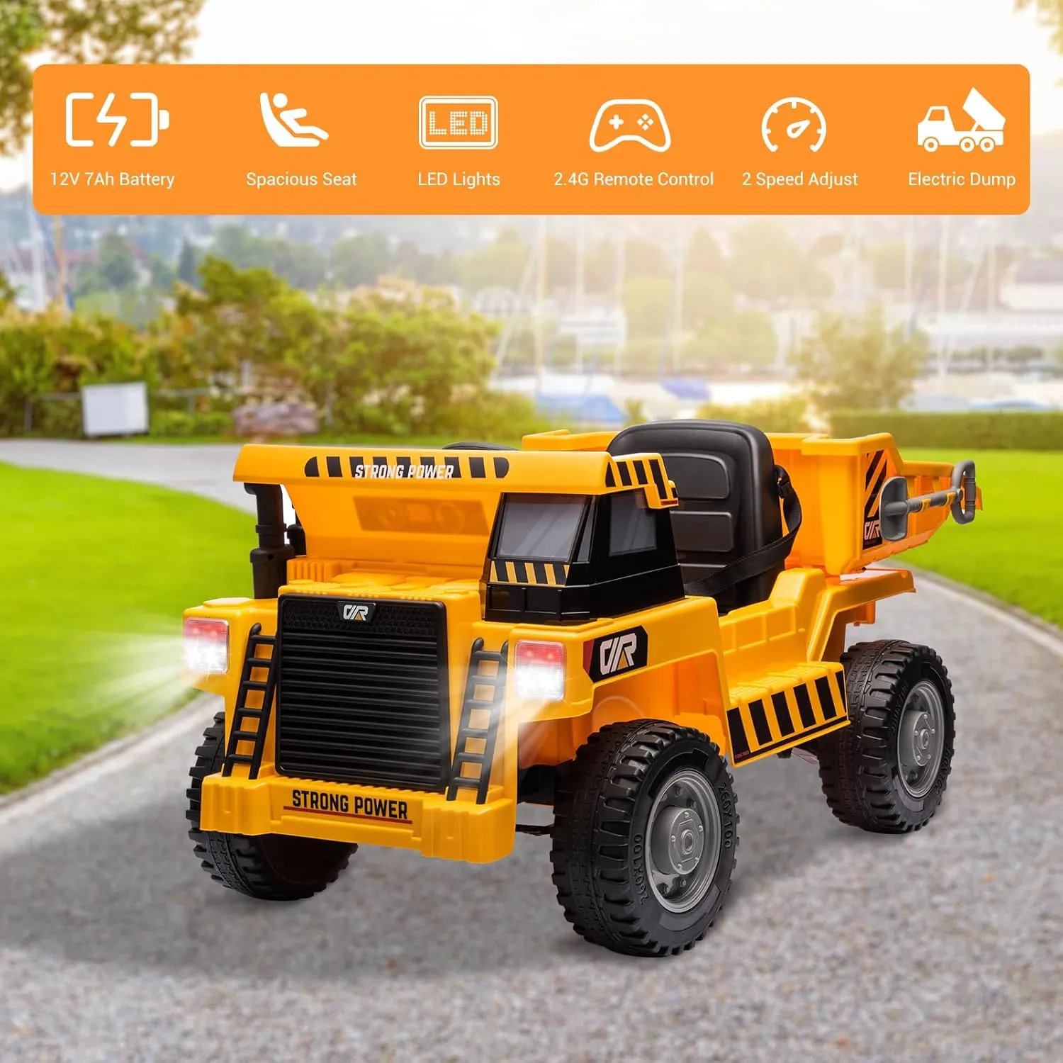 12V Ride On Dump Truck for Kids, Electric Cars for Kids with Remote Control, Yellow Electric Dump Truck with Dump Bed, Extra Shovel, Music, Lights, Battery Powered Ride on Construction Truck