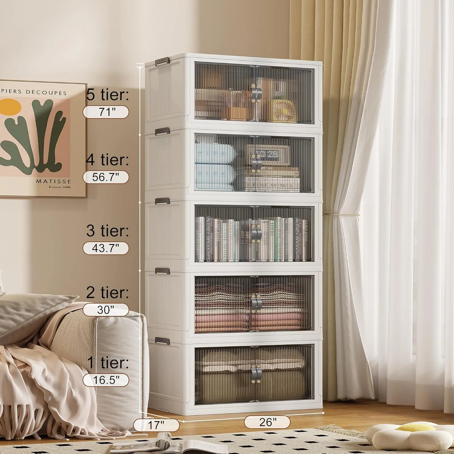 136Gal/543Qt Stackable Storage Bins Folding Collapsible Storage Bins with Lid, Closet Organizers and Storage, Storage Box Grey 26" W x 17" D x 71" H
