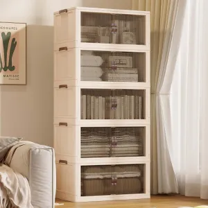 136Gal/543Qt Stackable Storage Bins Folding Collapsible Storage Bins with Lid, Closet Organizers and Storage, Storage Box with Door Beige 26" W x 17" D x 71" H