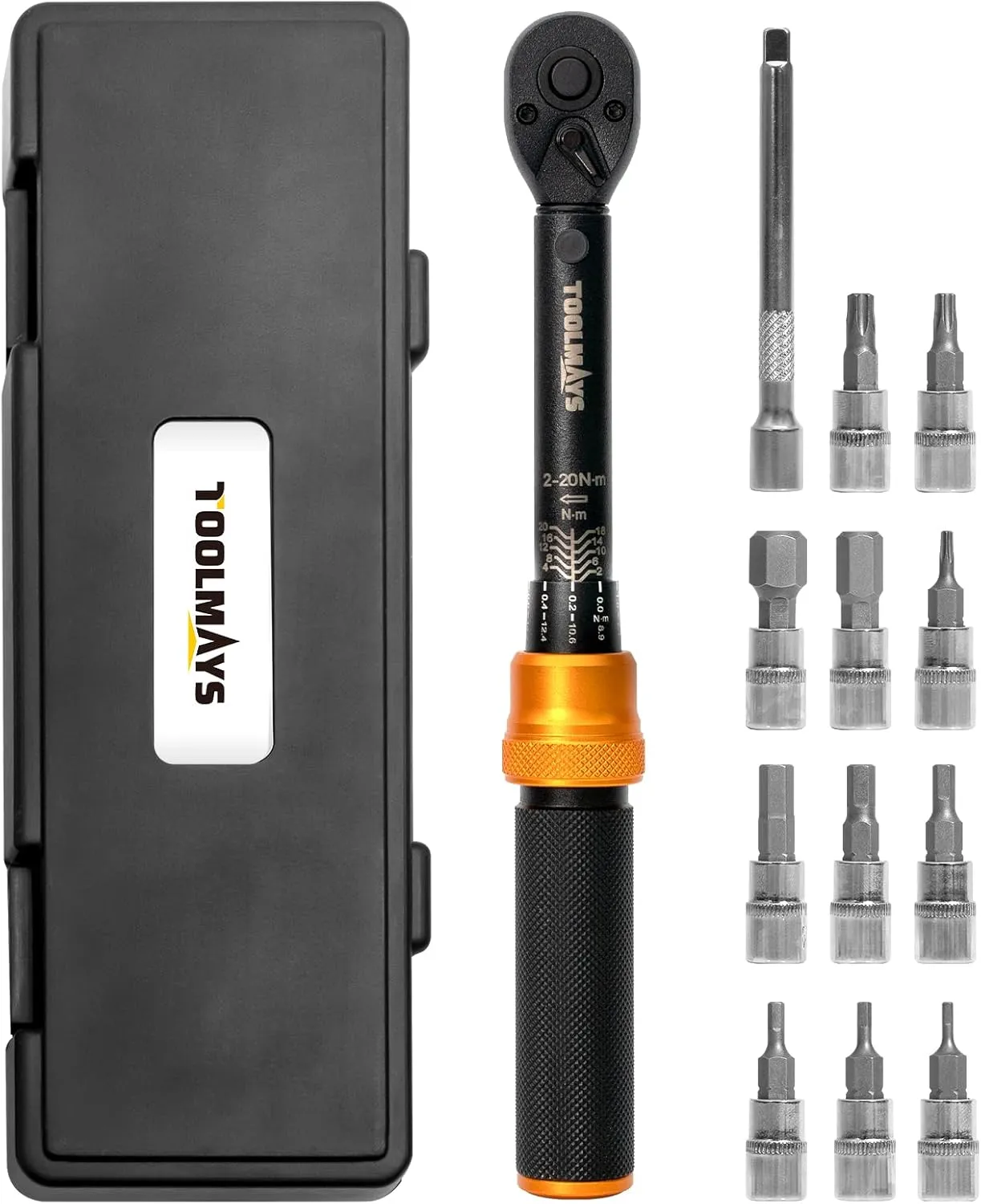 13PCS Torque Wrench Set, Dual-Direction Drive Click Wrench with Allen socket, Mountain Bike Motorcycle Multi-Tool (2-20 Nm 0.1nm 72-Tooth)