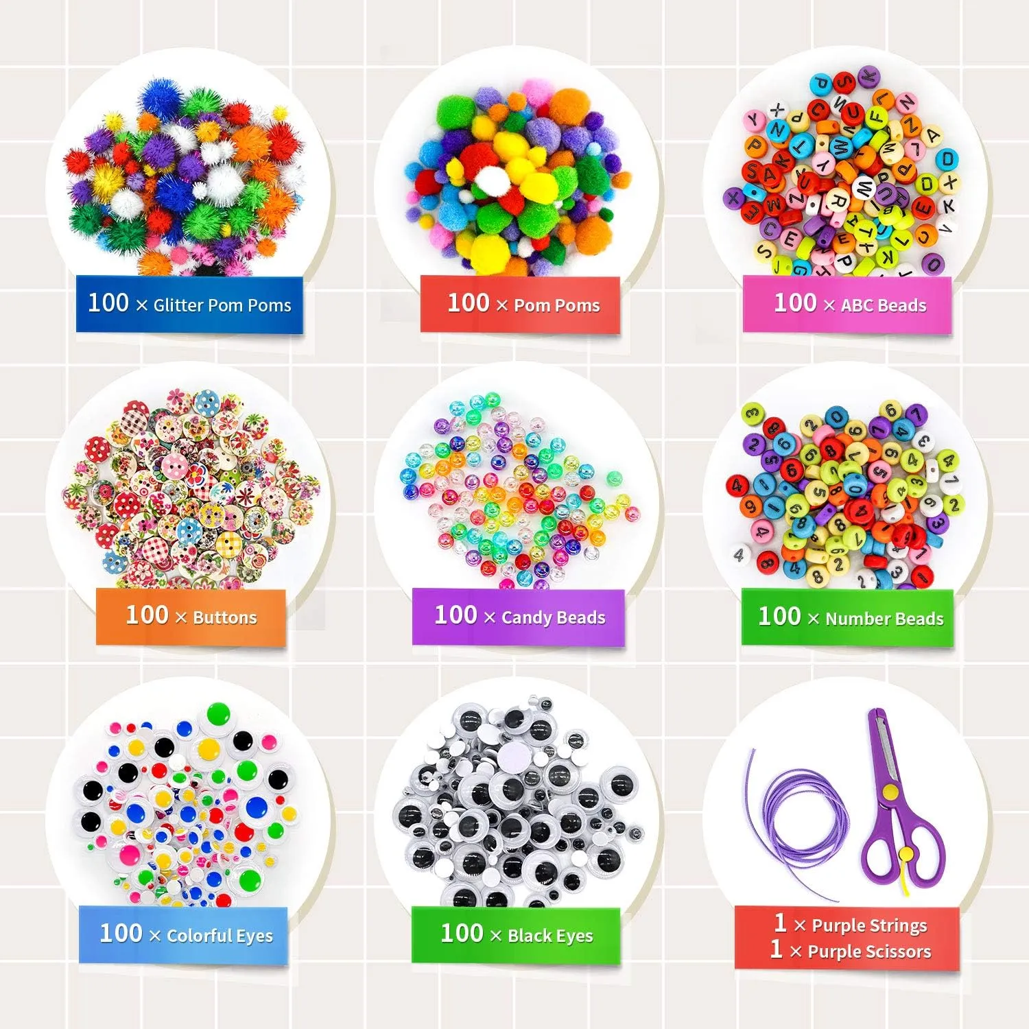 1405 Pcs Art and Craft Supplies for Kids, Toddler DIY Craft Art Supply Set Included Pipe Cleaners, Pom Poms, Feather, Folding Storage Box - All in One for Craft DIY Art Supplies (Purple)