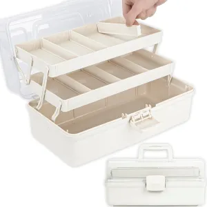 14in 3-Layer Multipurpose Craft Organizers and Storage with Adjustable Dividers, Portable Tackle Box, Folding Art & Craft Case for Medicine, Tool, Sewing Organizer (White, X-Large)