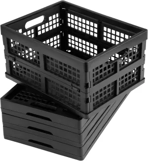 16L Plastic Collapsible Storage Crates,Folding Crates Storage,Pack of 4,Black