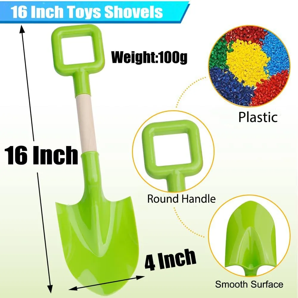 16" Kids Beach Spades Sand Shovels Toys Gardening Tools Kit Sandbox Sturdy Scoop Durable Wood Handle ABS Plastic Spade for Garden Sand Snow Backyard Summer Kids Adults 3 Pack- Blue&Green&Red