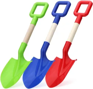 16" Kids Beach Spades Sand Shovels Toys Gardening Tools Kit Sandbox Sturdy Scoop Durable Wood Handle ABS Plastic Spade for Garden Sand Snow Backyard Summer Kids Adults 3 Pack- Blue&Green&Red