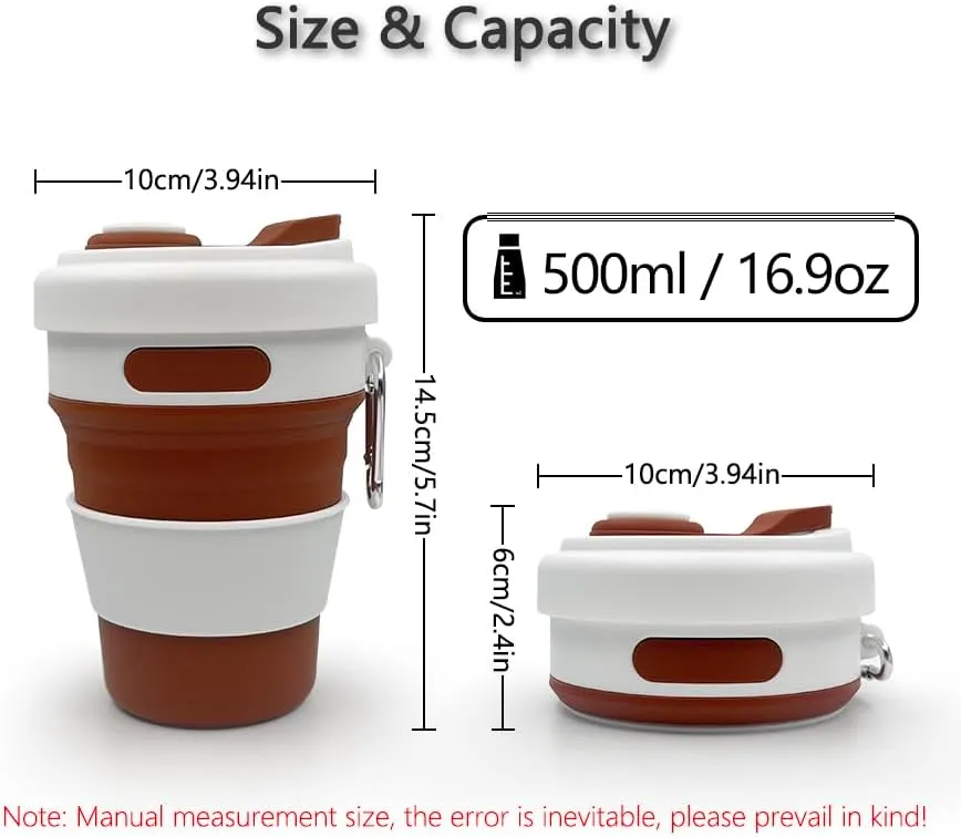 17oz Collapsible Travel Cup With Lid & Metal Hook Reusable Silicone Coffee Folding Mug for Hot/Cold Drink Portable Outdoor Camping Hiking Microwave & Dishwasher Safe (Cyanine)
