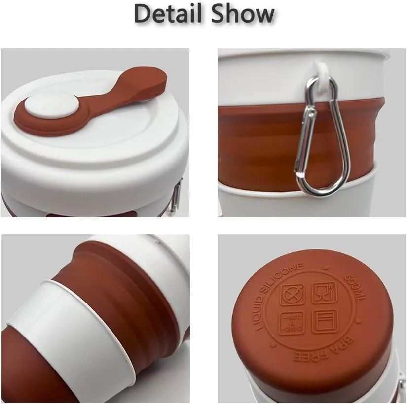 17oz Collapsible Travel Cup With Lid & Metal Hook Reusable Silicone Coffee Folding Mug for Hot/Cold Drink Portable Outdoor Camping Hiking Microwave & Dishwasher Safe (Cyanine)