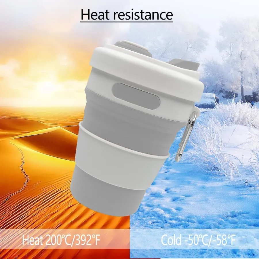 17oz Collapsible Travel Cup With Lid & Metal Hook Reusable Silicone Coffee Folding Mug for Hot/Cold Drink Portable Outdoor Camping Hiking Microwave & Dishwasher Safe (Cyanine)