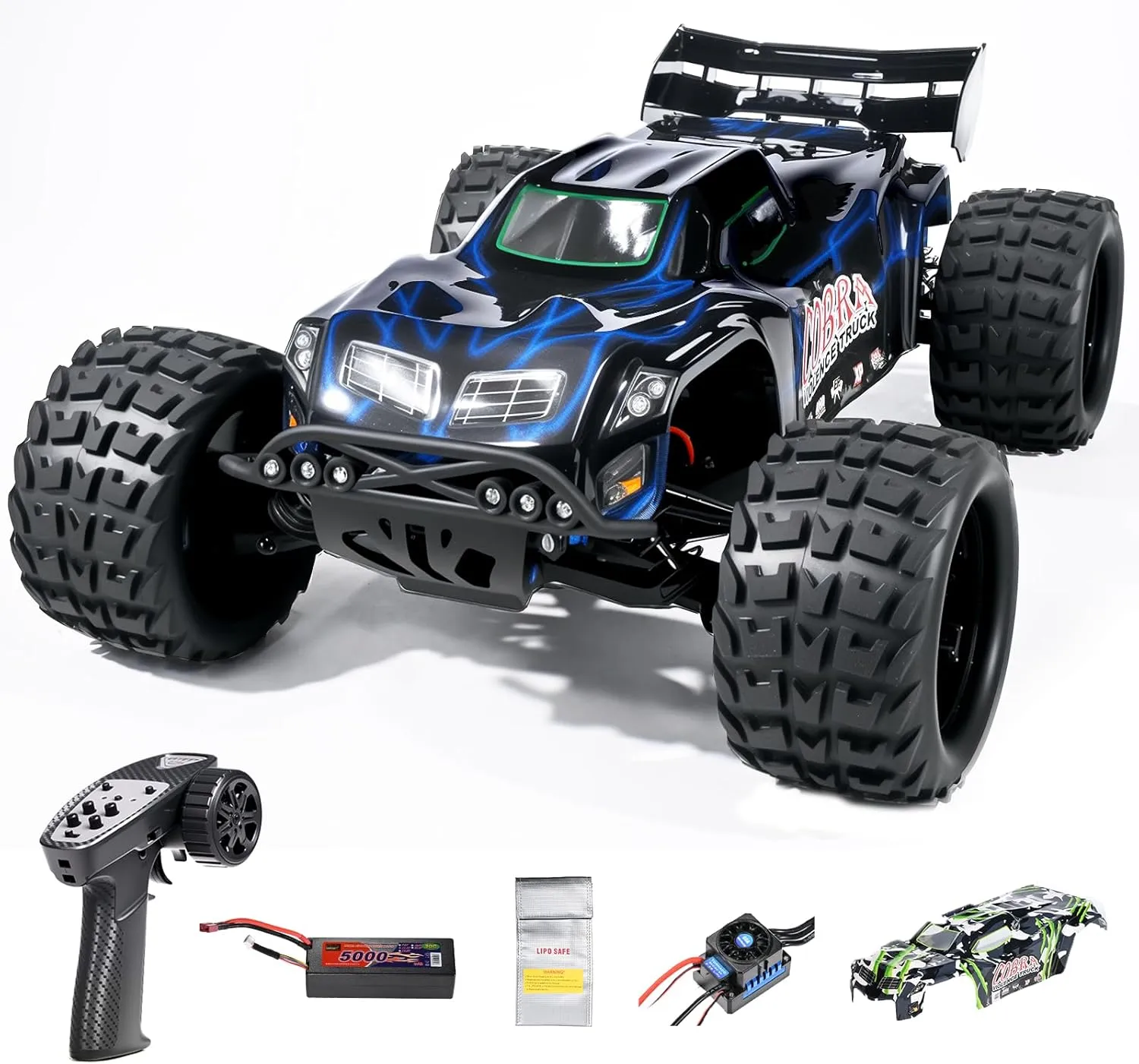1/8 Scale RC Truggy for Adults - 4WD Off-Road Electric with 5000mAh LiPo & Waterproof 60A ESC,All Terrain Hobby-Grade 3S High Speed RTR Monster Truck with LED Shell Lights