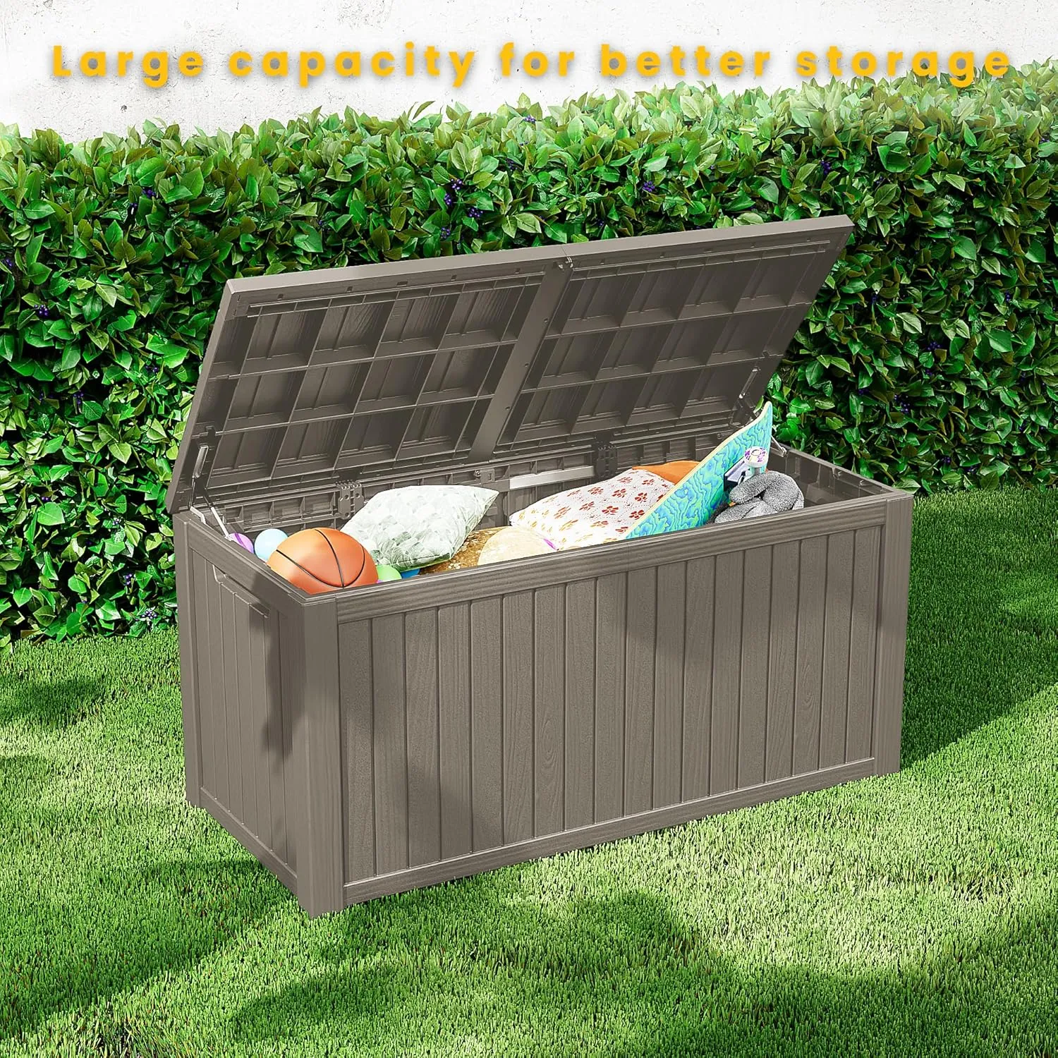 180 Gallon Lockable Resin Deck Box, Waterproof Outdoor Storage Box for Patio Furniture, Garden Tools, Pool Accessories, UV-Resistant Outside Delivery Grey