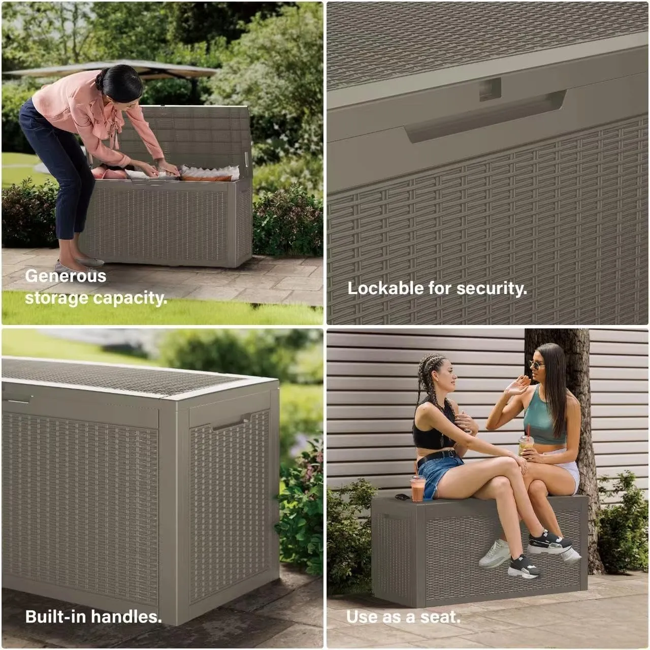 180 Gallon Lockable Resin Deck Box, Waterproof Outdoor Storage Box for Patio Furniture, Garden Tools, Pool Accessories, UV-Resistant Outside Delivery Grey