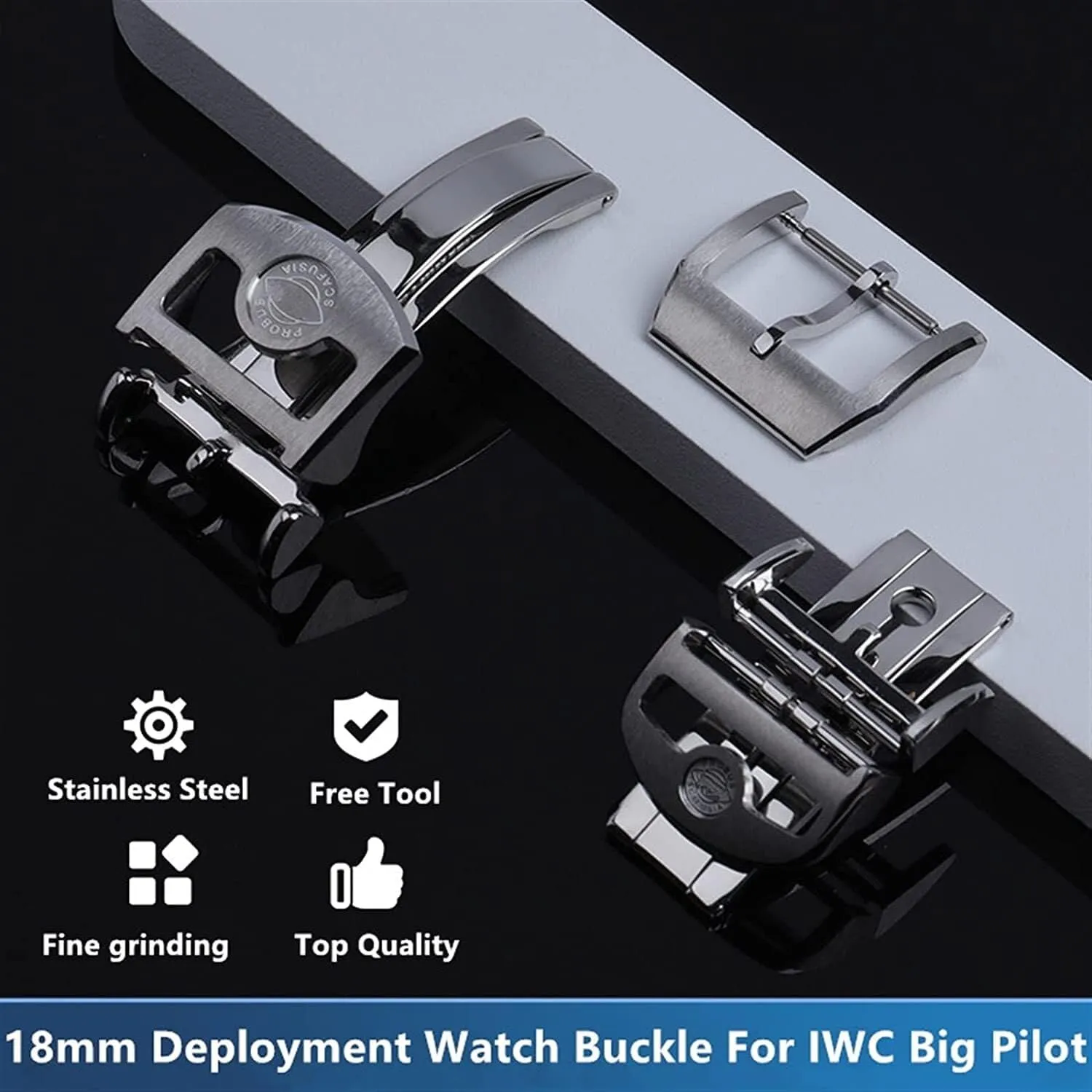 18mm 316L Stainless Steel Deployment Butterfly Watch Buckle For IWC Big Pilot Spitfire Strap Folding Clasp