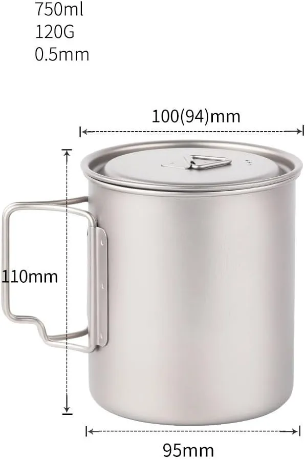 1PC Outdoor Camping Pure Titanium Folding Water Cup Single Layer Lightweight Portable Coffee Cup Mug(750ml)