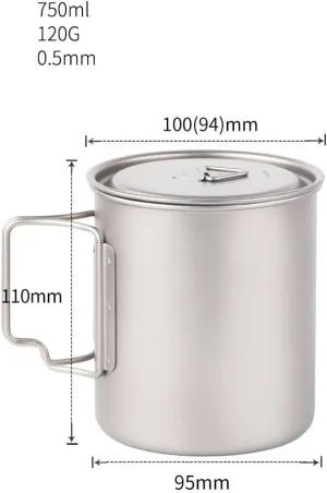 1PC Outdoor Camping Pure Titanium Folding Water Cup Single Layer Lightweight Portable Coffee Cup Mug(750ml)