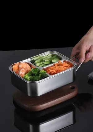 1SET Stainless Steel Square Double Layer Tableware Camping Portable Folding Compartment Tableware