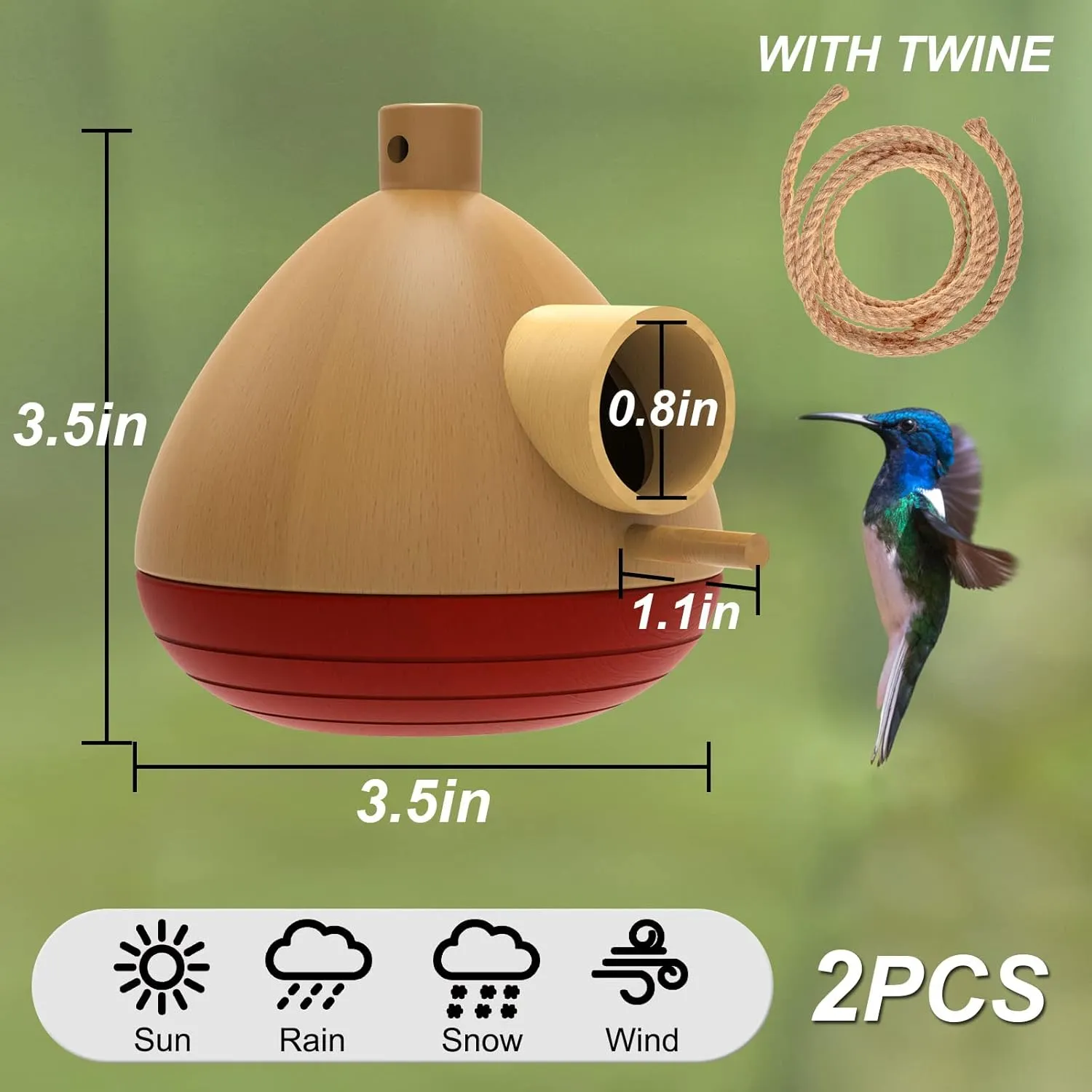 2 Pack Hummingbird House, Wooden Bird Houses for Outside Humming Bird Box for Nesting, Hanging Chickadee Box for Indoor Outdoor