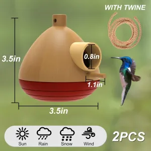 2 Pack Hummingbird House, Wooden Bird Houses for Outside Humming Bird Box for Nesting, Hanging Chickadee Box for Indoor Outdoor
