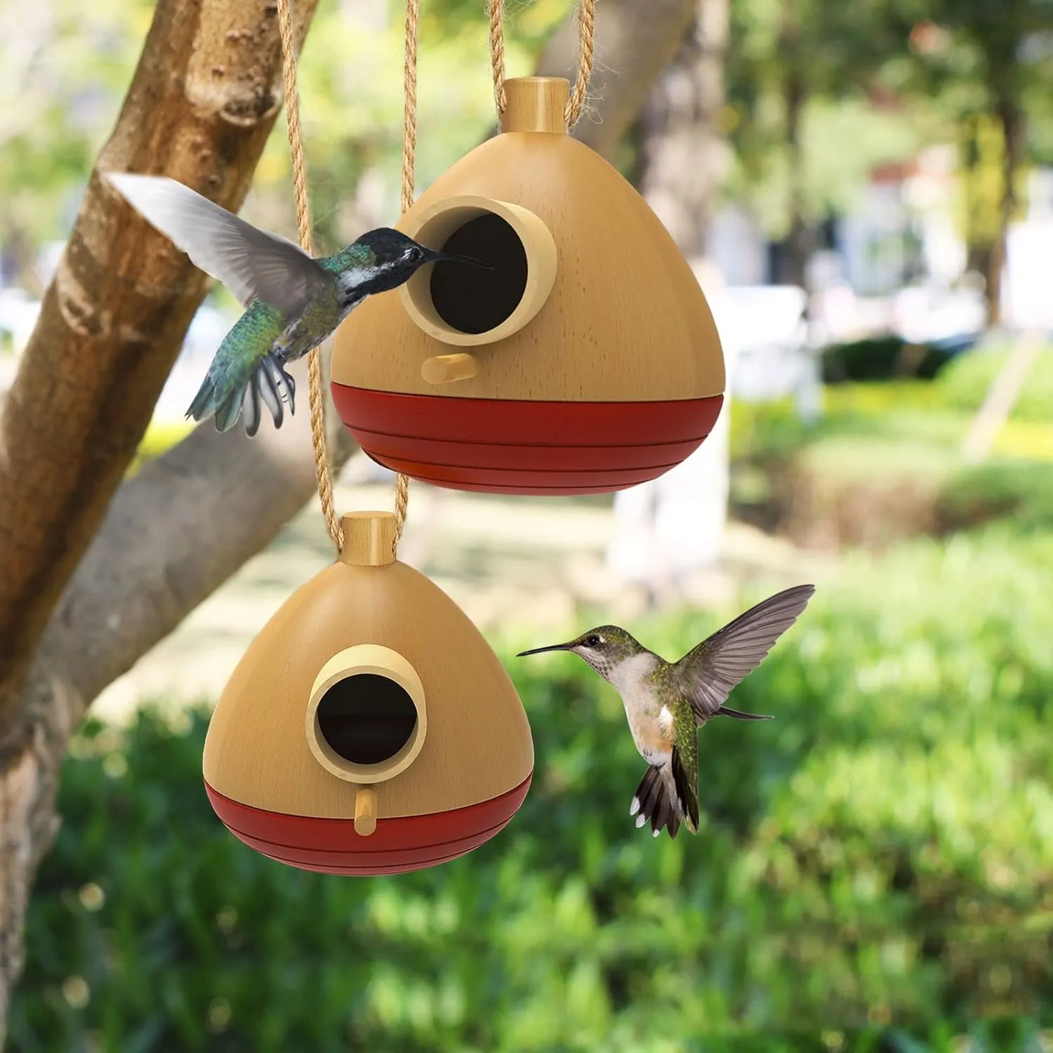 2 Pack Hummingbird House, Wooden Bird Houses for Outside Humming Bird Box for Nesting, Hanging Chickadee Box for Indoor Outdoor