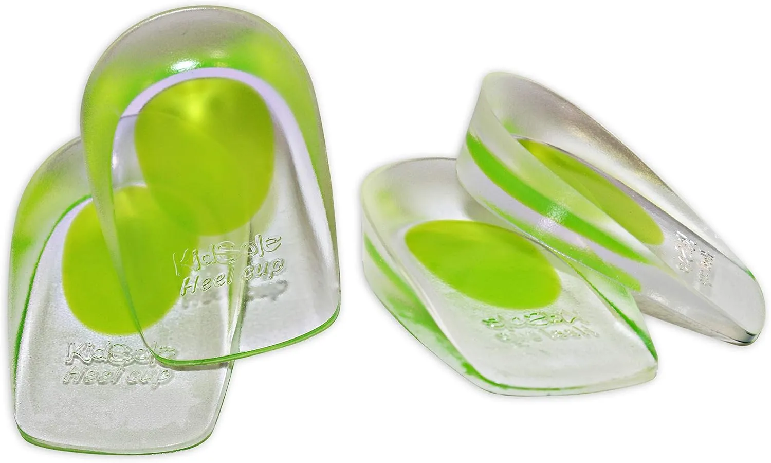 2 Pack - KidSole Shock Absorbing Lightweight Gel Heel Cups For Kid's With Sensitive Heels, Heel Spurs, Plantar Fasciitis, or Ankle Pain (Green Toddlers Size 11-2)