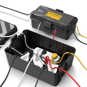 2 Pack Outdoor Electrical Box, Large IP54 Weatherproof Extension Cord Covers, Waterproof Outdoor Outlet Covers Protect Power Strip, Timer, Plug, Holiday Lights, Black