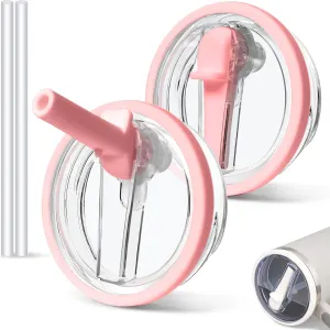 2 PCS 30 oz Spill Proof Tumbler Flip Straw Lid for Stanley Cup, Leak Proof Tumbler Lid Replacement Fit for Stanley Quencher, Reusable Tumbler Cover 30oz Stanley Cup Accessories (pink)