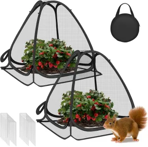 2 Pcs Durable Plant Covers, 22''x22''x23'', Pop up Fine Mesh Plant Tents with 20 Stakes, Plant Guard Cover for Pests, Bird and Pest Protection Guard for Fruit, Vegetables, Flowers