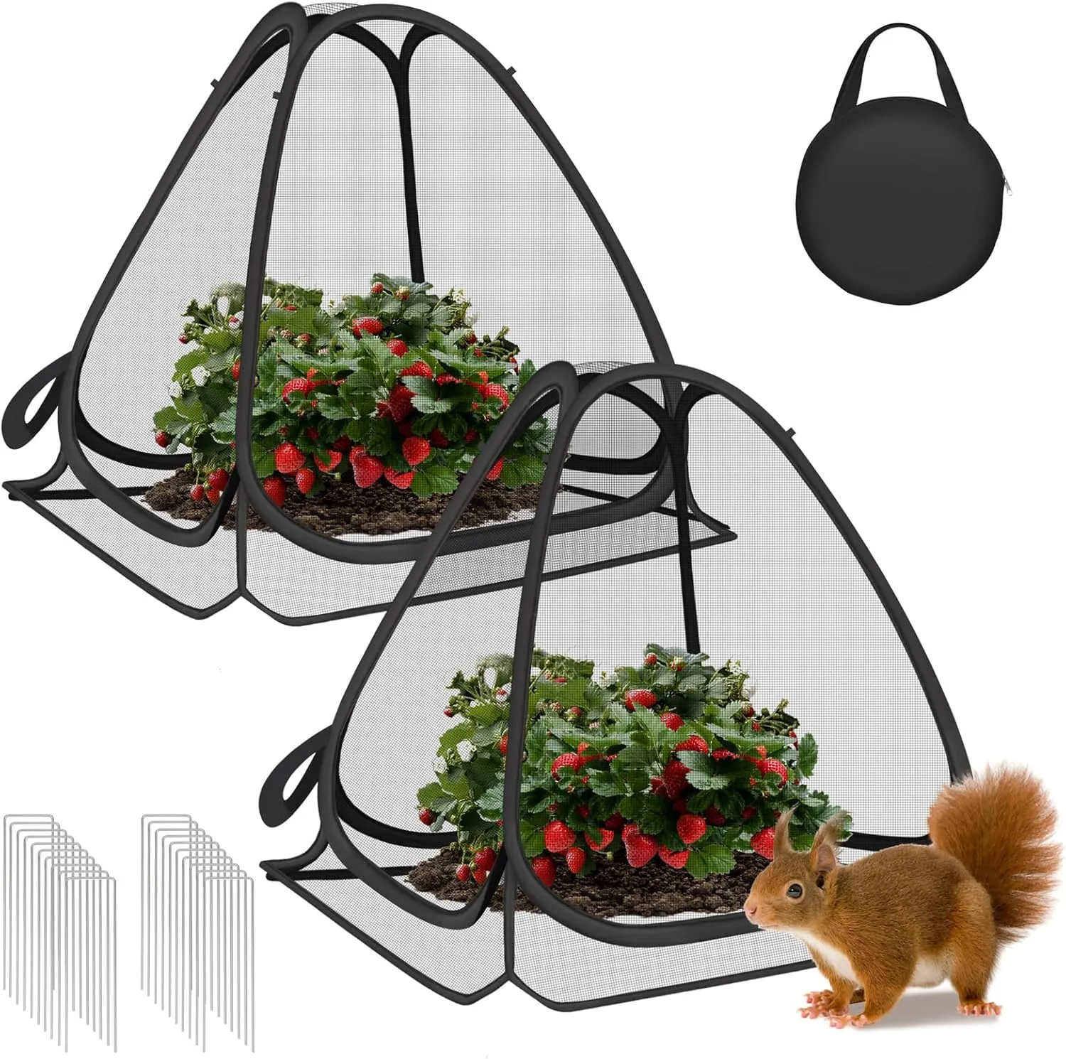 2 Pcs Durable Plant Covers, 22''x22''x23'', Pop up Fine Mesh Plant Tents with 20 Stakes, Plant Guard Cover for Pests, Bird and Pest Protection Guard for Fruit, Vegetables, Flowers