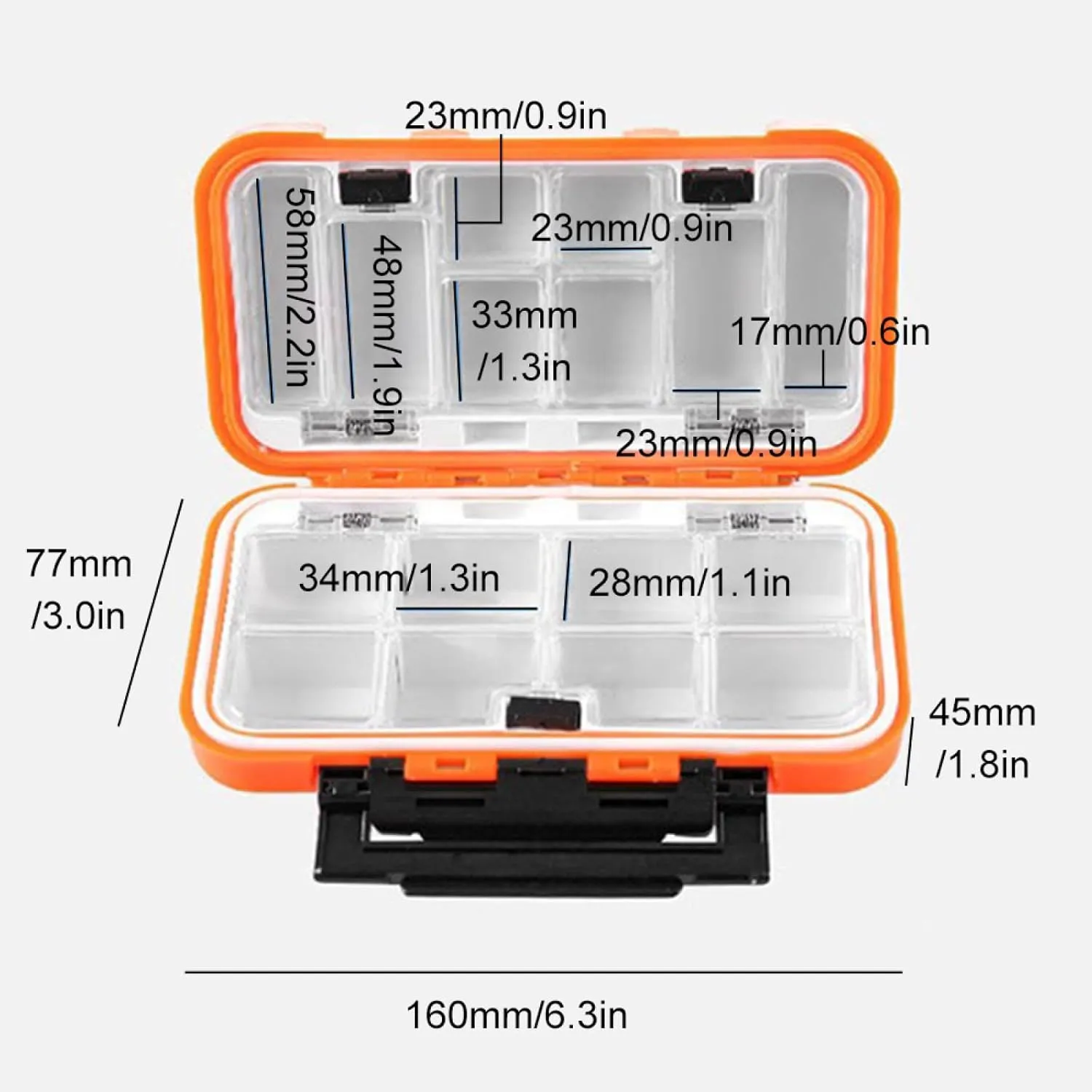 2 Pcs Fishing Tackle Box, Waterproof Large Capacity with 16 Compartment Double-Sided Fishing Lure Box with Double Lock Design for Storage Jewelry Lure Hook Beads Earring Tool (Orange)