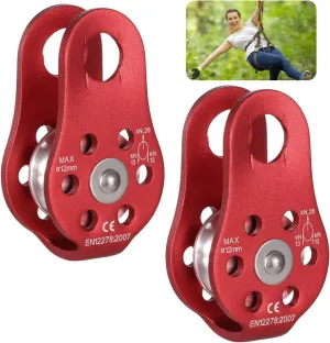 2 PCS Fixed Plate Micro Pulley, 26 KN General Purpose Small Aluminum Rope Pulleys, Heavy Duty Micro Pulley for Climbing Aloft Work Rappelling Rescue Outdoor Activities