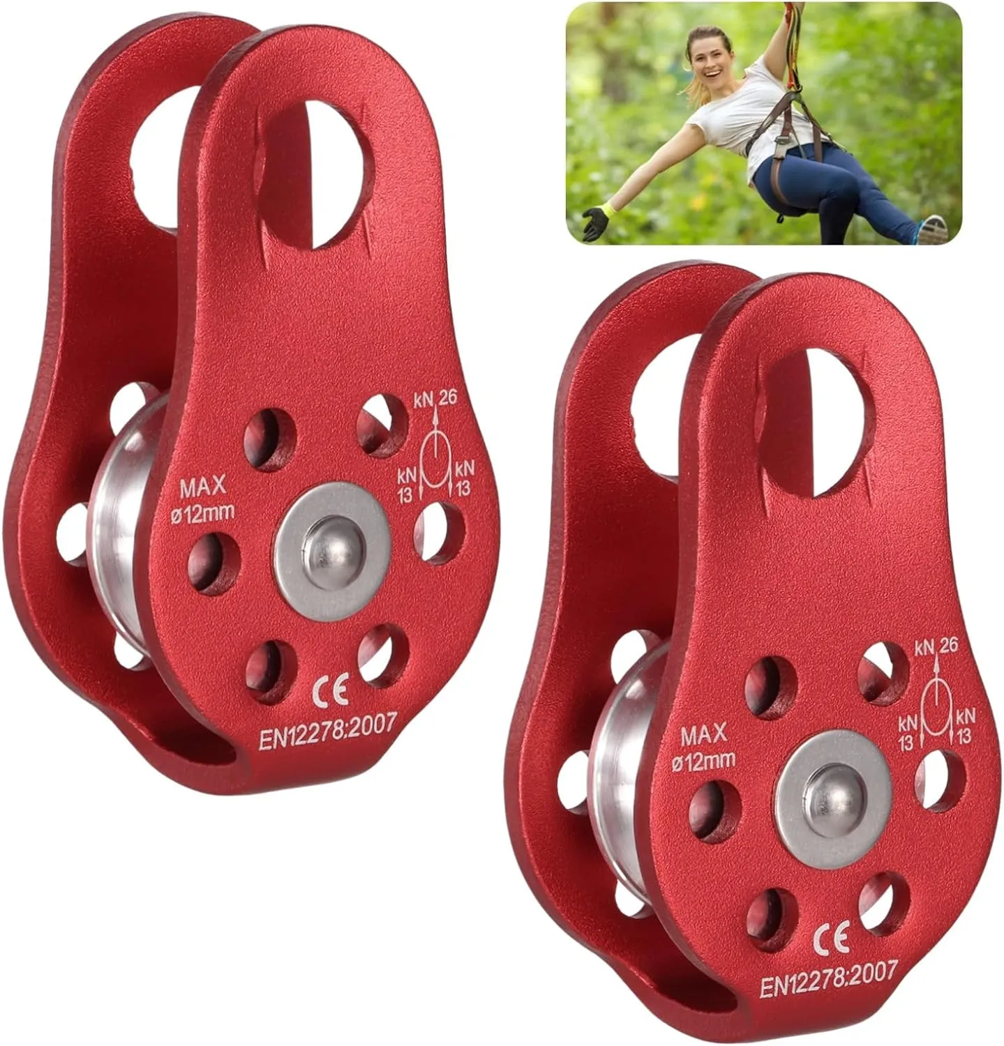 2 PCS Fixed Plate Micro Pulley, 26 KN General Purpose Small Aluminum Rope Pulleys, Heavy Duty Micro Pulley for Climbing Aloft Work Rappelling Rescue Outdoor Activities