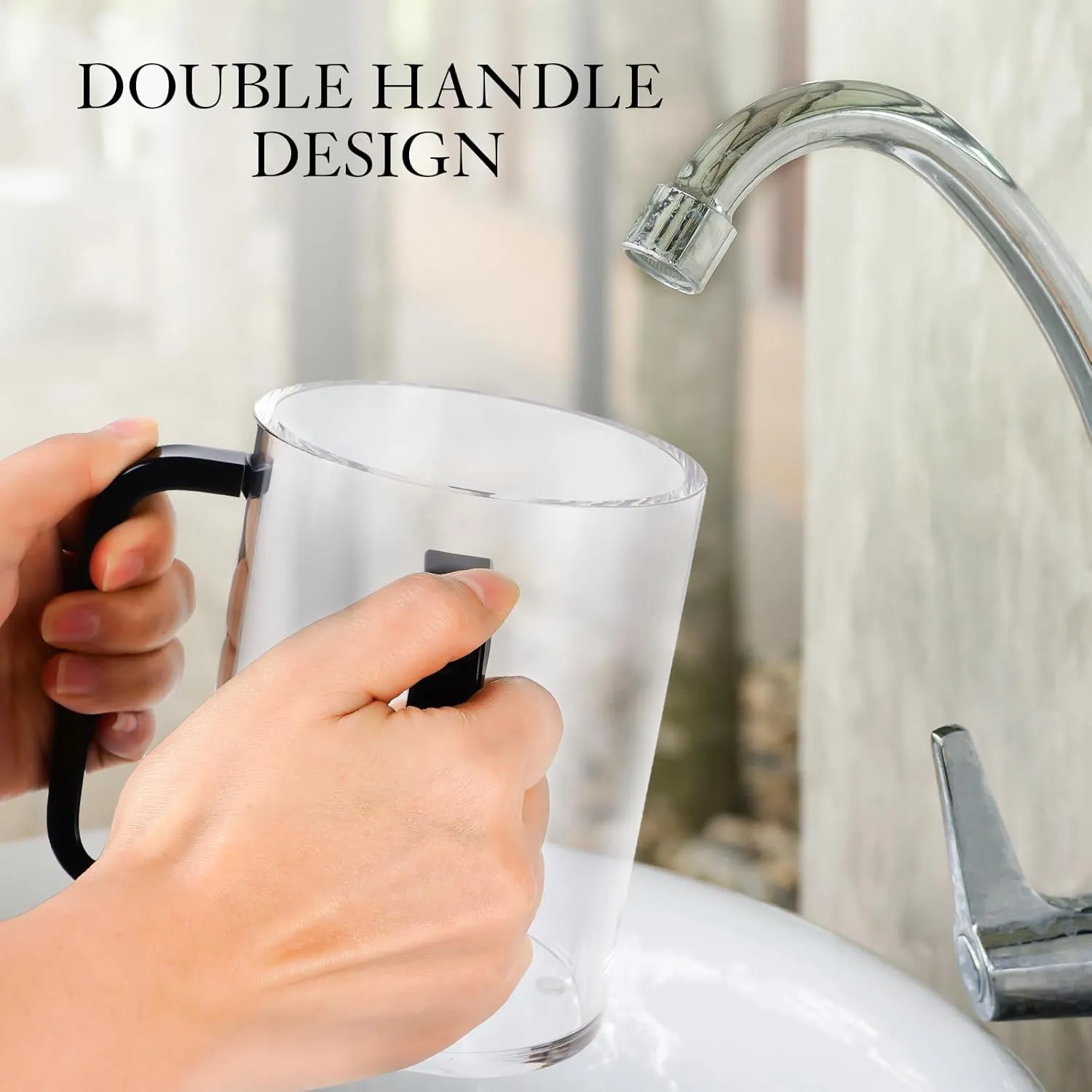 2 Pcs Judaica Hand Washing Cup with Dual Handles, Clear Acrylic Hand Washing Cup for The Jewish Ritual & Netilat Yadayim (Clear-Black Handle)