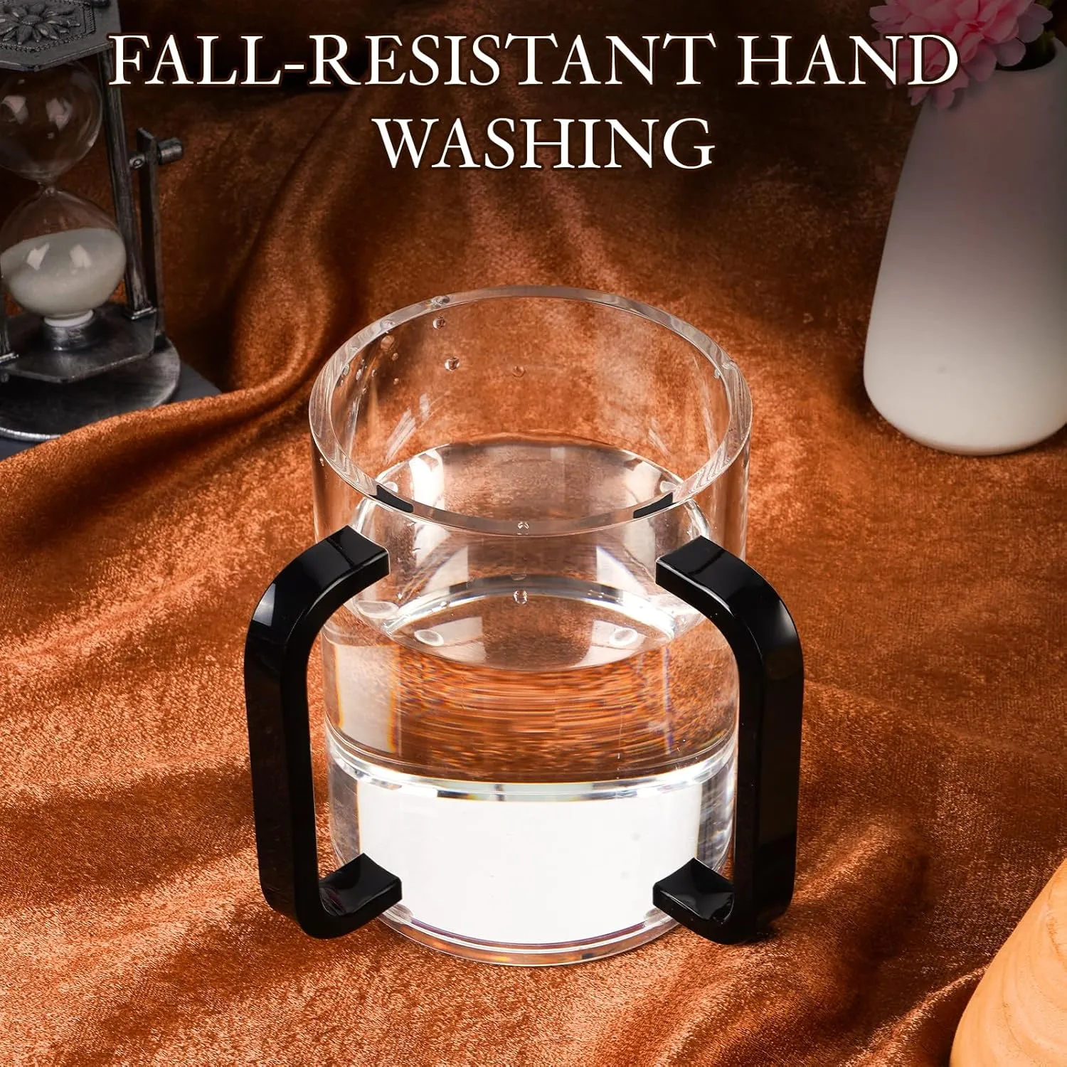 2 Pcs Judaica Hand Washing Cup with Dual Handles, Clear Acrylic Hand Washing Cup for The Jewish Ritual & Netilat Yadayim (Clear-Black Handle)