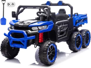 2 Seater Ride on Dump Truck, 24V Kids Ride on UTV w/Remote Control, Electric Dump Bed, Shovel, 6 Suspensions, Music, Bluetooth, LED Light, 4WD Ride On Car Toys for Big Kids Boy Girl (Blue)