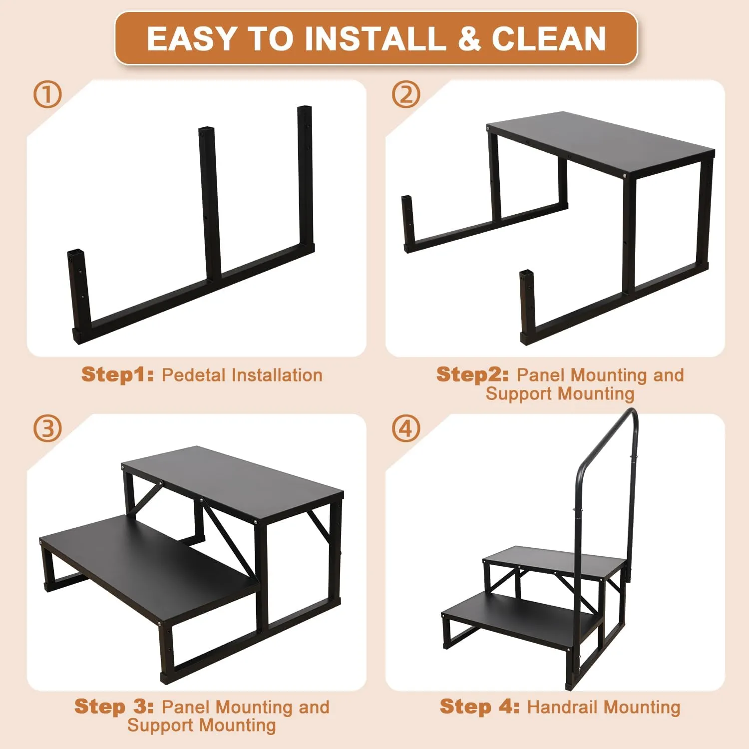 2 Step RV Stairs, Hot Tub Steps, Outdoor Spa Step Ladder with Handrail,Portable Economy 5th Wheel Stair for Travel Trailer, Motor Home, Camper and Porch with Non-Skid Tapes