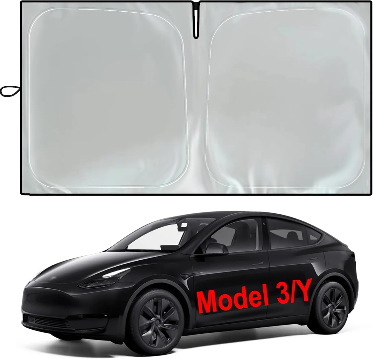 2025 Tesla Model Y Model 3 Windshield Sunshade [100% Sun Blockage,] Foldable Heat Insulation Sun Shade with Storage Bag, Heat UV Protection Visor Accessories