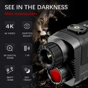 [2025 Upgrade] 4K Night Vision Monocular with Head Strap - | 1312 FT | 8X Magnification | Head Mounted | Dual IR 850